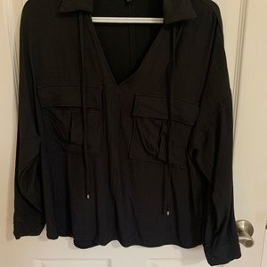 Massimo Dutti v neck charcoal grey shirt